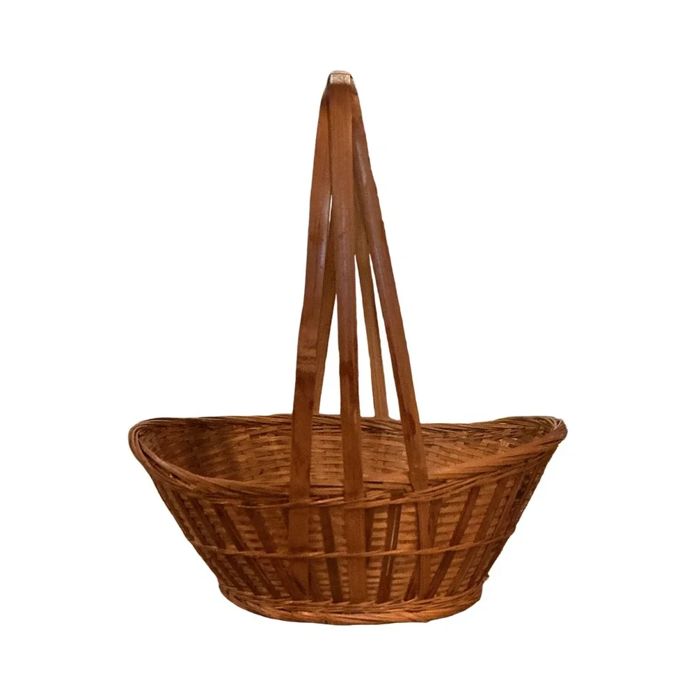 Vintage Woven Wicker Basket Brown High Handle Farmhouse Decor‎ 11x13x7